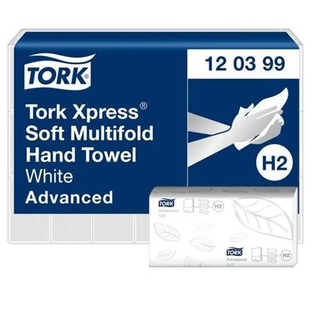 Papierové utierky, Interfold, 2-vrstvové, 136 útržkov, H2 systém, Advanced, TORK "Xpress Soft Multifold", biela 2