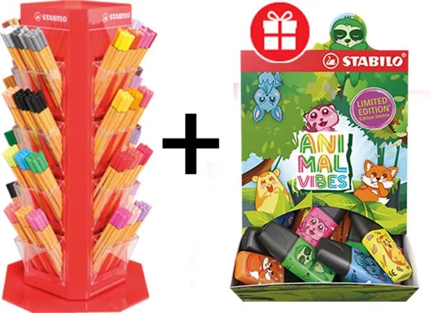 Liner, sada, 0,4 mm, STABILO "Point 88", 480 ks +darček: zvýrazňovač, displej "Boss Mini Animal Vibes", 50 ks 3