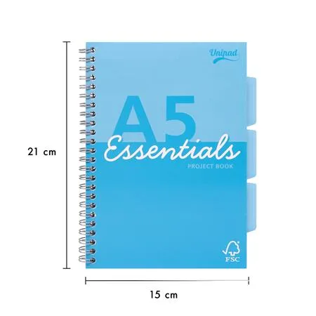 Špirálový zošit, A5, linajkový, 100 listov, PUKKA PAD "Unipad Essentials Project Book", mix 3