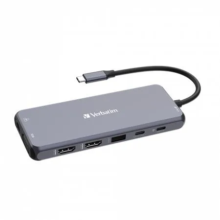 USB HUB, USB-C PD/2xHDMI/VGA/LAN/3xUSB/USB-C/2xUSB 2.0/SD/mSD/3,5jack VERBATIM 4