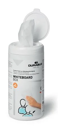 Čistiace utierky na tabule, 100 ks, DURABLE "WHITEBOARD BOX" 2