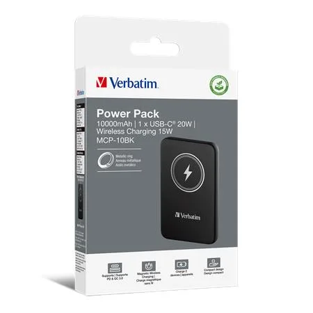 Prenosná batéria, bezdrôtové nabíjanie, 10000 mAh, VERBATIM "MCP-10, čierna 3