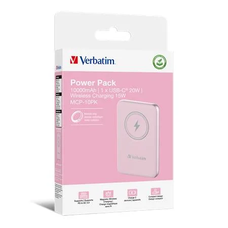 Prenosná batéria, bezdrôtové nabíjanie, 10000 mAh, VERBATIM "MCP-10, ružová 4