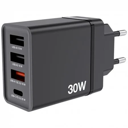 Sieťová nabíjačka, 1xUSB-C PD (20W), USB-A QC 3.0, 2xUSB-A (10W), VERBATIM, čierna 2