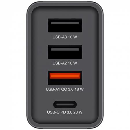 Sieťová nabíjačka, 1xUSB-C PD (20W), USB-A QC 3.0, 2xUSB-A (10W), VERBATIM, čierna 3