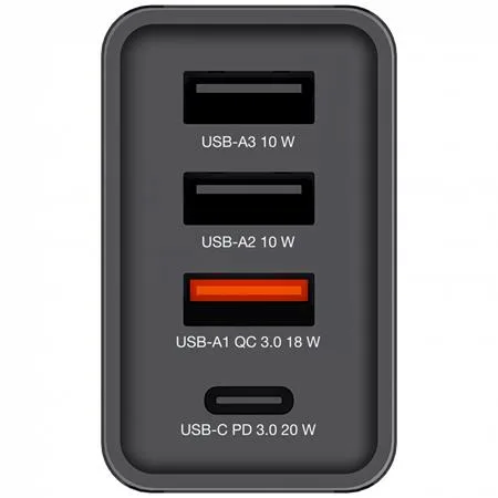 Sieťová nabíjačka, 1xUSB-C PD (20W), USB-A QC 3.0, 2xUSB-A (10W), VERBATIM, čierna 3