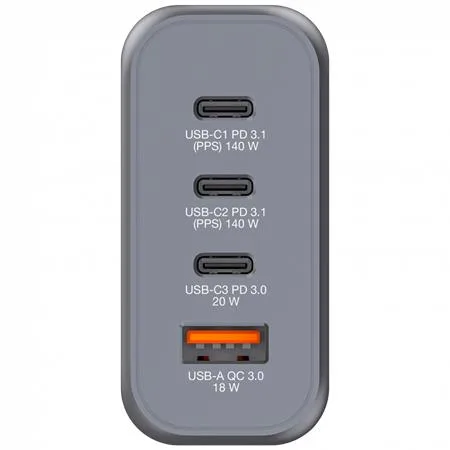 Sieťová nabíjačka, 2xUSB-C PD (140W), USB-C PD (20W), USB-A QC 3.0, EU/UK/US, GaN, VERBATIM 4