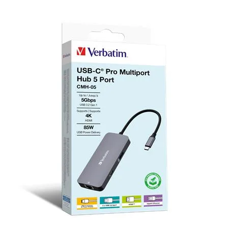 USB HUB, USB-C PD/1xHDMI/1xRJ45/2xUSB-A 3.2 Gen1, VERBATIM 3