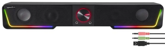 Reproduktor, 12W, 2x3.5 mm jack + USB-A, SPEEDLINK "GRAVITY RGB Stereo Soundbar", čierna 2