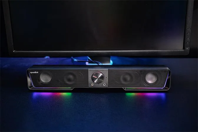 Reproduktor, 12W, 2x3.5 mm jack + USB-A, SPEEDLINK "GRAVITY RGB Stereo Soundbar", čierna 5