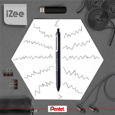 Guľôčkové pero, 0,35 mm, stláčací mechanizmus, PENTEL "iZee", čierna 2
