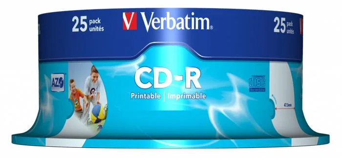 CD-R disk, potlačiteľný, matný, ID, AZO, 700MB, 52x, 25 ks, cake box, VERBATIM 2