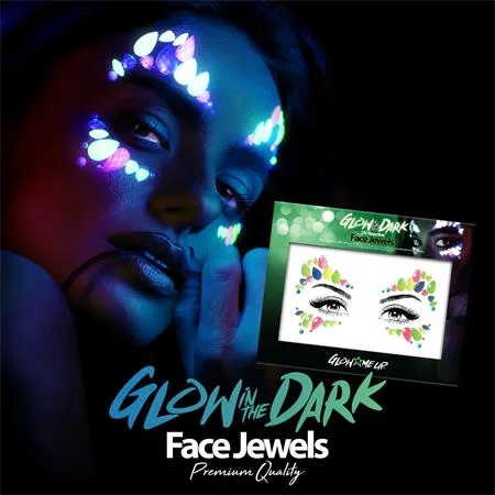 Šperky na tvár, sada, samolepiace, fluoreskujúce pod UV svetlom, „"Glow in the dark", neónové farby 2