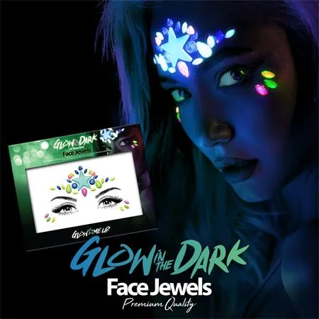 Šperky na tvár, sada, samolepiace, fluoreskujúce pod UV svetlom, „"Glow in the dark", neónové farby 3