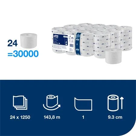 Toaletný papier, bezdutinkový, T7 systém, 1-vrstvový, priemer 13,1 cm, Universal, TORK "OptiServe", biela 2