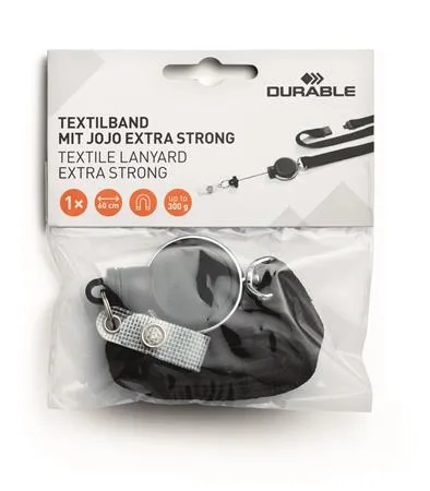 Držiak na identifikačné karty, výsuvný, na patent, s popruhom na zavesenie na krk, DURABLE "Extra Strong", čierna 2