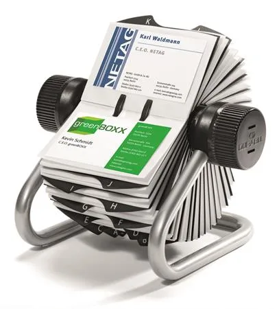 Vizitkár, Vizitkár, kovový, pre 400 vizitiek, otočný, horizontálny, DURABLE "VISIFIX®", strieborná 2