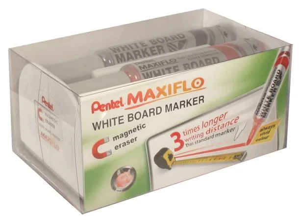 Popisovače, sada, 6 mm, kužeľovitý hrot, PENTEL "Maxiflo", 4 rôzne farby 3
