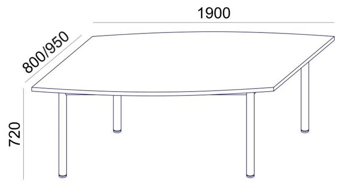Konferenčný stôl, zakrivený, so sivými kovovými nohami, 80/95x190 cm, MAYAH "Freedom SV-43", biely 3