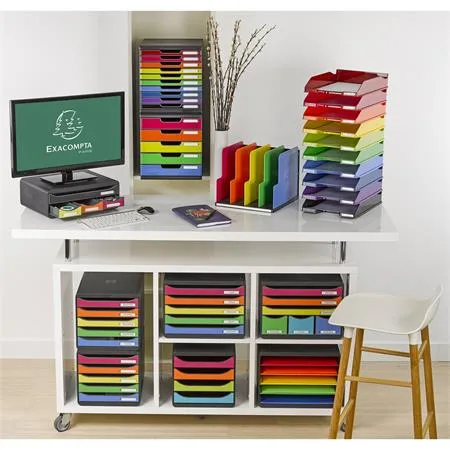 Box na triedenie dokumentov, plast, 4 priehradky, vertikálny, EXACOMPTA "Modulotop Iderama®",  farebný 7