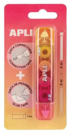 Korekčný a lepiaci roller, 2in1, 5 mm x 4-3 m,  APLI , mix farieb 2