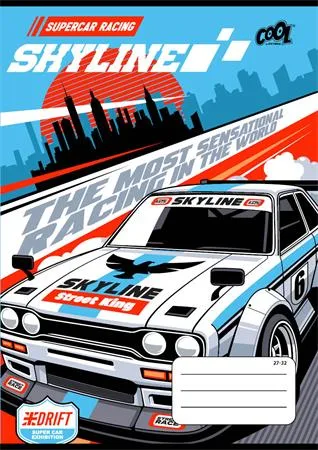 Zošit, A5, štvorčekový, 32 listov, COOL BY VICTORIA "Race cars", "27-32" 2
