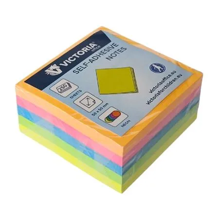 Samolepiaci bloček, 50x50 mm, 250 listov, VICTORIA OFFICE, neónové farby 4