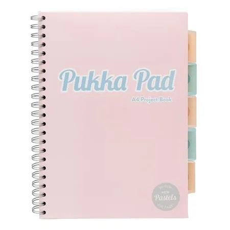 Špirálový zošit, A4, linkovaný, 100 listov, PUKKA PAD "Pastel project book", mix farieb 5