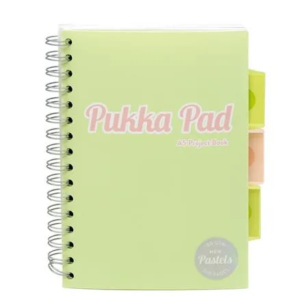 Špirálový zošit, A5, linajkový, 100 listov, PUKKA PAD "Pastel project book", mix farieb 3