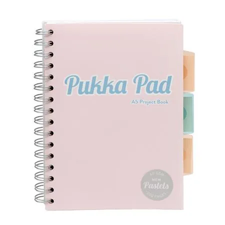 Špirálový zošit, A5, linajkový, 100 listov, PUKKA PAD "Pastel project book", mix farieb 5