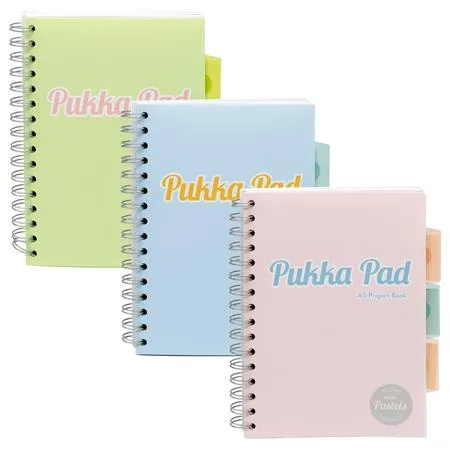 Špirálový zošit, A5, linajkový, 100 listov, PUKKA PAD "Pastel project book", mix farieb 7