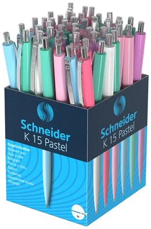 Guľôčkové pero, 0,5 mm, stláčací mechanizmus, telo pera: mix farieb, SCHNEIDER "K15", modrá 2