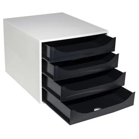 Úložný box na dokumenty, plastový, 4-zásuvkový, EXACOMPTA "Ecobox Office", sivá-čierna 4
