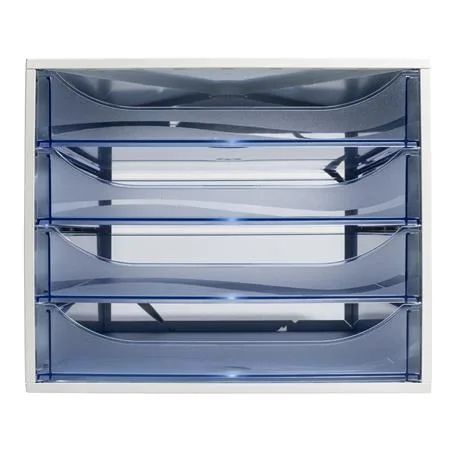 Úložný box na dokumenty, plastový, 4-zásuvkový, EXACOMPTA "Ecobox Linicolor", ľadovo modrý 2