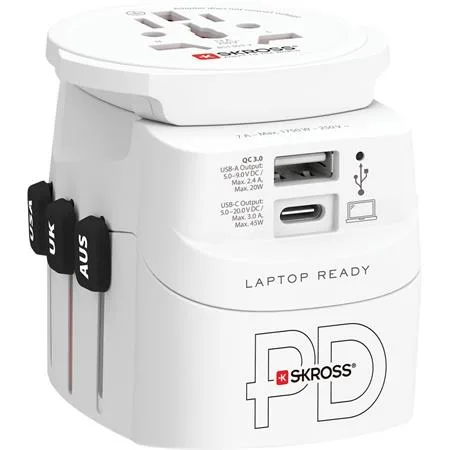 Adaptér pre svetových cestovateľov, 1xUSB-A, 1xUSB-C PD, 45W, USB-C kábel, SKROSS 2