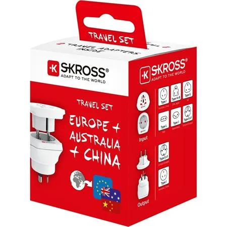 Adaptér pre cestovateľov do Austrálie, Číny a Európy, s uzemnením, SKROSS 3