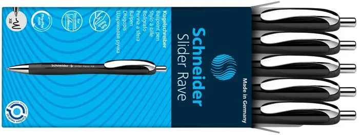 Guľôčkové pero, 0,7 mm, stláčací mechanizmus, SCHNEIDER "Slider Rave XB", čierne, modré 3