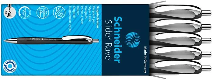 Guľôčkové pero, 0,7 mm, stláčací mechanizmus, SCHNEIDER "Slider Rave XB", čierno-biele, modré 3