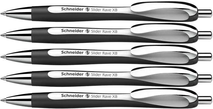 Guľôčkové pero, 0,7 mm, stláčací mechanizmus, SCHNEIDER "Slider Rave XB", čierno-biele, modré 4