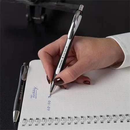 Guľôčkové pero, 0,7 mm, stláčací mechanizmus, SCHNEIDER "Slider Rave XB", čierno-biele, modré 7