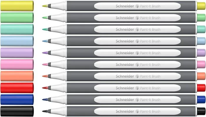 Popisovač v tvare štetca, sada, s ohybným hrotom, SCHNEIDER "Paint-It 070", 10 rôznych farieb 2