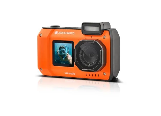 Fotoaparát, digitálny, vodeodolný, s dvojitým displejom, AGFAPHOTO Realishot "WP9500", oranžový-čierny 3