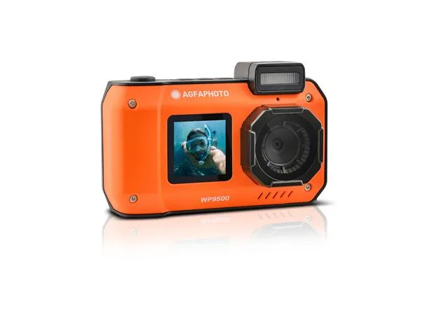 Fotoaparát, digitálny, vodeodolný, s dvojitým displejom, AGFAPHOTO Realishot "WP9500", oranžový-čierny 4