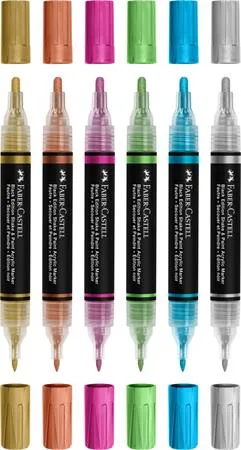 Dekoračný popisovač, sada, 1,0/3,0 mm, obojstranný, akrylový, FABER-CASTELL "Shake&Paint", 6 rôznych kovových farieb 2