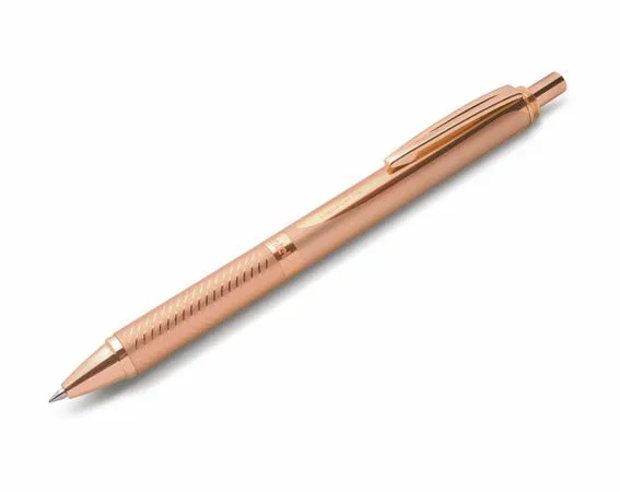 Gélové pero, 0,35 mm, stláčací mechanizmus, telo pera: rosegold, PENTEL "EnerGel BL-407" modrá 3