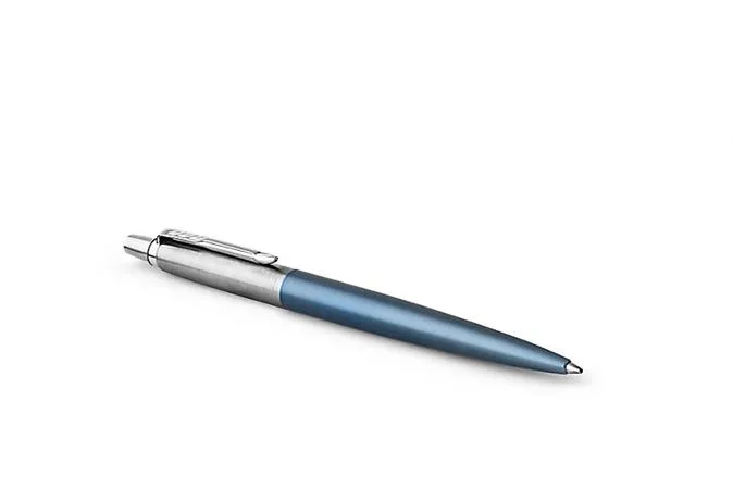 Guľôčkové pero, 0,7 mm, strieborný klip, Waterloo modré telo pera, PARKER, "Royal Jotter", modré 2