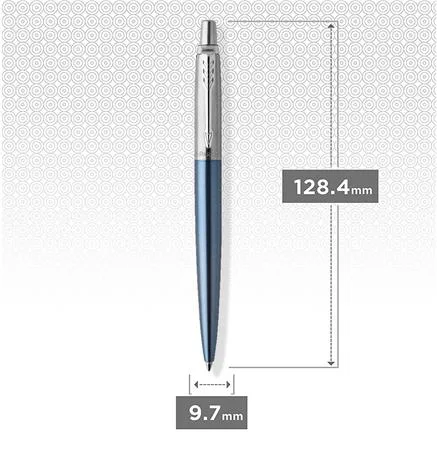 Guľôčkové pero, 0,7 mm, strieborný klip, Waterloo modré telo pera, PARKER, "Royal Jotter", modré 3