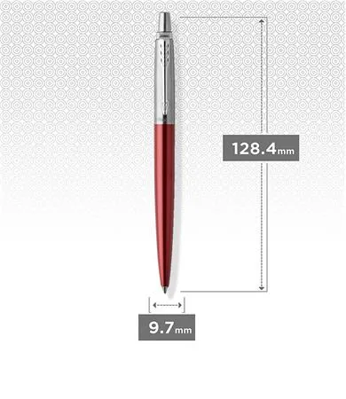 Guľôčkové pero, 0,7 mm, strieborný klip, Kensington červené telo pera, PARKER, "Royal Jotter", modré 4