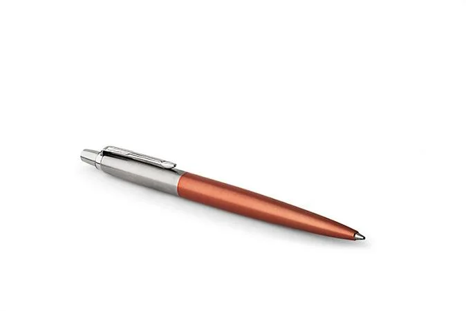 Guľôčkové pero, 0,7 mm, strieborný klip, Chelsea oranžové telo pera, PARKER, "Royal Jotter", modré 3