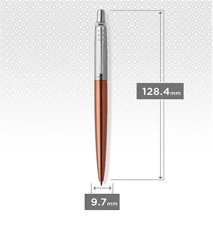 Guľôčkové pero, 0,7 mm, strieborný klip, Chelsea oranžové telo pera, PARKER, "Royal Jotter", modré 4